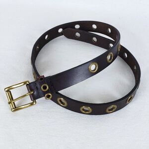 Brown Faux Leather Grommet Belt Womens M Brass Buckle Renaissance Cosplay Pirate